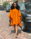 Plus Size Solid Color Loose Bat Sleeve Mini Dress QHMD-D3022