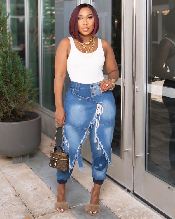 Plus Size Holes Tie Up Jeans GYLN-2889