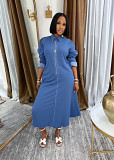 Plus Size Zipper Long Sleeve Washed Denim Long Dress GYLN-1301