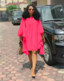 Plus Size Solid Color Loose Bat Sleeve Mini Dress QHMD-D3022