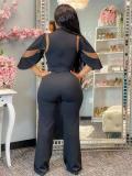 Plus Size Solid Color Half Sleeve Hollow Out Jumpsuit GQLK-KG359