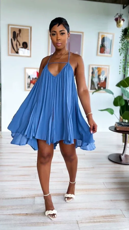 Solid Color Backless Sling Midi Dress GQLK-KG358