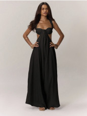 Solid Color Halterneck Tie Up Loose Jumpsuit GQLK-KG1173