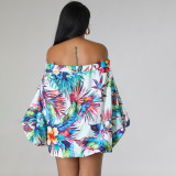 Plus Size Off Shoulder Print Bat Sleeve Mini Dress QHMD-3009