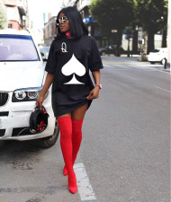 Plus Size Poker-Printed Short-Sleeve Mini Dress GQLK-KG153