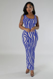 Zebra-Print Sleeveless Maxi Dress QHMD-3146