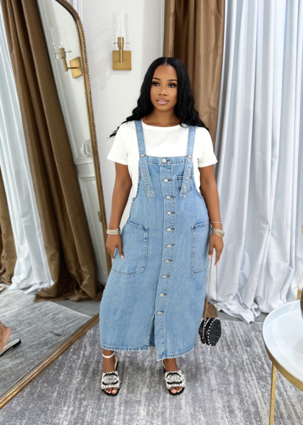 Plus Size Single-breasted Mid-length Denim Dress GYLN-5020