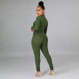 Solid Color Long Sleeve Leather Patchwork Pant Suit GQLK-KG1308