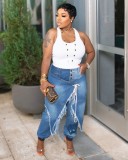 Plus Size Holes Tie Up Jeans GYLN-2889