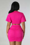 Short Sleeve Solid Color Two Piece Skirts Set QHMD-M3022