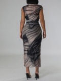 Sleeveless Print Mesh Maxi Dress QHMD-3142