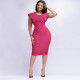 Square Neck Solid Color Split Midi Dress QYMF-3228