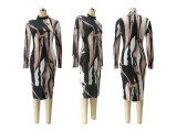 Long Sleeve Print Midi Dress QHMD-3106