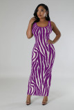 Zebra-Print Sleeveless Maxi Dress QHMD-3146