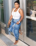 Plus Size Holes Tie Up Jeans GYLN-2889