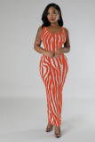 Zebra-Print Sleeveless Maxi Dress QHMD-3146