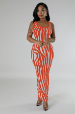 Zebra-Print Sleeveless Maxi Dress QHMD-3146