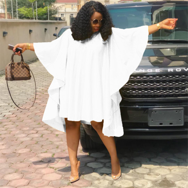 Plus Size Solid Color Loose Bat Sleeve Mini Dress QHMD-D3022