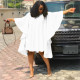 Plus Size Solid Color Loose Bat Sleeve Mini Dress QYMF-D3022