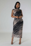 Sleeveless Print Mesh Maxi Dress QHMD-3142