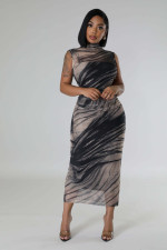 Sleeveless Print Mesh Maxi Dress QYMF-3142