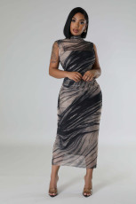 Sleeveless Print Mesh Maxi Dress QHMD-3142