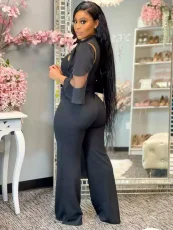 Plus Size Solid Color Half Sleeve Hollow Out Jumpsuit GQLK-KG359