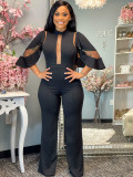 Plus Size Solid Color Half Sleeve Hollow Out Jumpsuit GQLK-KG359