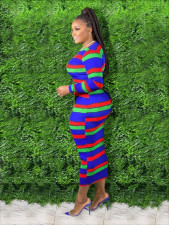 Plus Size Colorful Stripe Print Long Sleeve Maxi Dress GAWE-5386