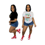 Plus Size Letter Print Short Sleeve T Shirt QHMD-0594