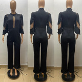 Plus Size Solid Color Half Sleeve Hollow Out Jumpsuit GQLK-KG359