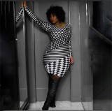 Plus Size Print Long Sleeve Midi Dress GAWE-5538