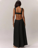 Solid Color Halterneck Tie Up Loose Jumpsuit GQLK-KG1173