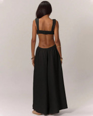 Solid Color Halterneck Tie Up Loose Jumpsuit GQLK-KG1173