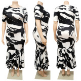Plus Size Short Sleeve Ruffles Long Dress NNWF-7459