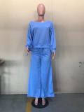 Plus Size Solid Color O Neck Two Piece Pants Set OLYF-6021