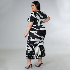 Plus Size Short Sleeve Ruffles Long Dress NNWF-7459