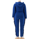 Plus Size Solid Color Hooded Tassel Two Piece Pants Set OSIF-21278