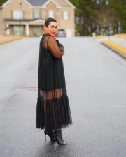 Solid Color Sling Dress+Mesh Dress 2 Piece Set OLYF-6090