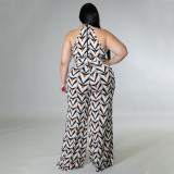 Plus Size Print Sleeevless Maxi Dress(With Belt) NNWF-3216