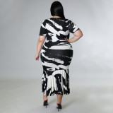 Plus Size Short Sleeve Ruffles Long Dress NNWF-7459
