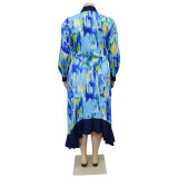 Plus Size Print Irregular Loose Shirt Dress NNWF-8028