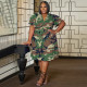 Plus Size Print Ruffles Tie Up Midi Dress NNWF-8068