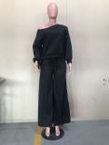 Plus Size Solid Color O Neck Two Piece Pants Set OLYF-6021