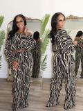 Slash Shoulder Print Two Piece Pants Set OLYF-6160