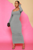 U Neck Long Sleeve Maxi Dress NIK-NK321