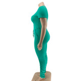 Plus Size Short Sleeve Solid Color Two Piece Pants Set OSIF-20735