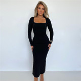 U Neck Long Sleeve Maxi Dress NIK-NK321