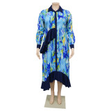 Plus Size Print Irregular Loose Shirt Dress NNWF-8028