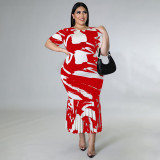 Plus Size Short Sleeve Ruffles Long Dress NNWF-7459
